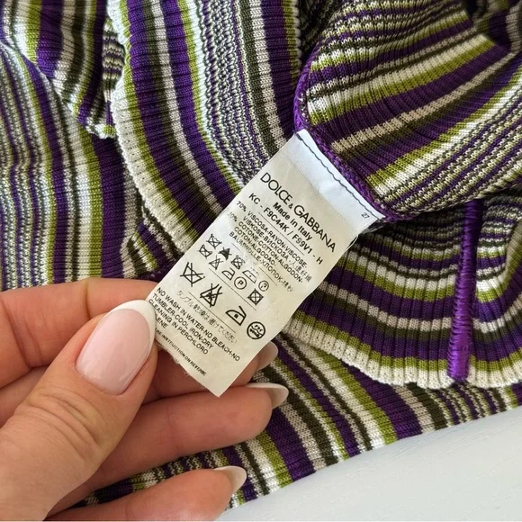 Dolce & Gabbana Striped Long Cardigan with Purple Accents, Size 38